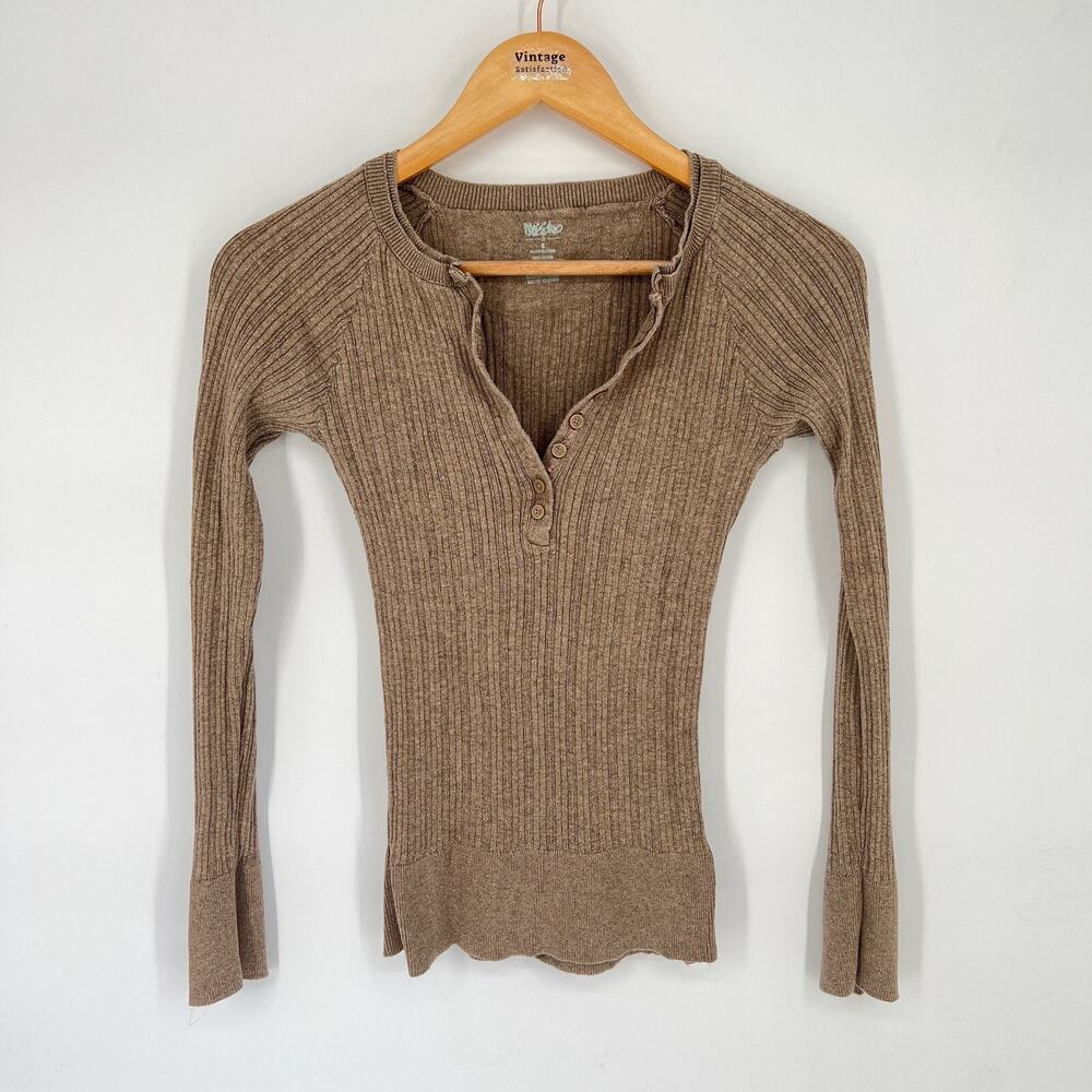 VTG Y2K Mossimo Ribbed Knit Sz S Henley Minimalist Balletcore Soft Bella Raglen